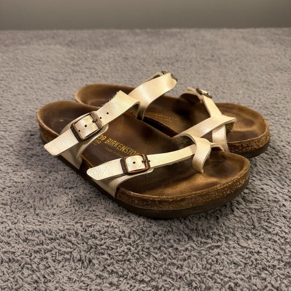 Birkenstock Mayari Sandals Womens 39 Creme Opal Leather Toe Loop Slip On Resort - Picture 1 of 10